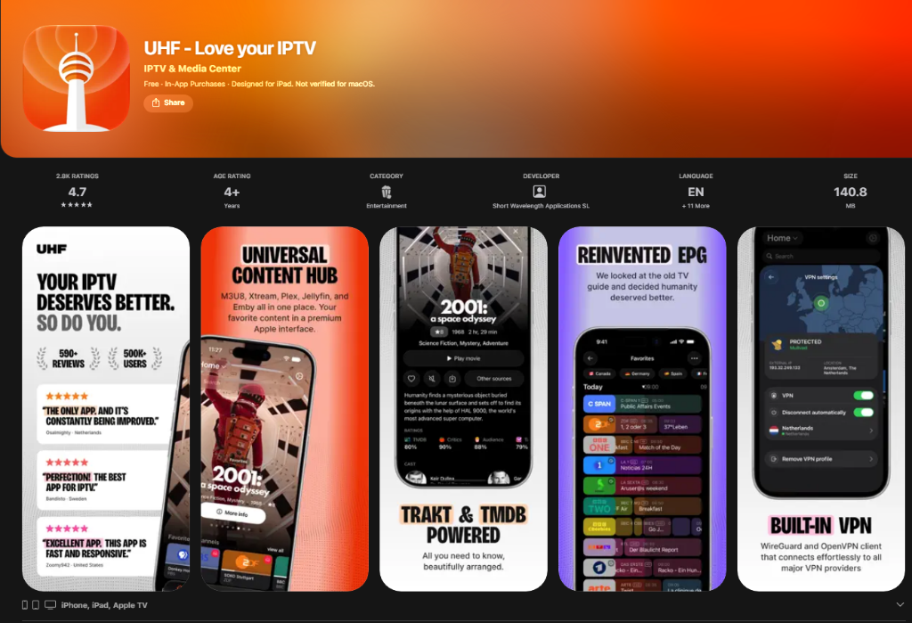 UHF Love your IPTV Apple TV and App Store Official Interface
